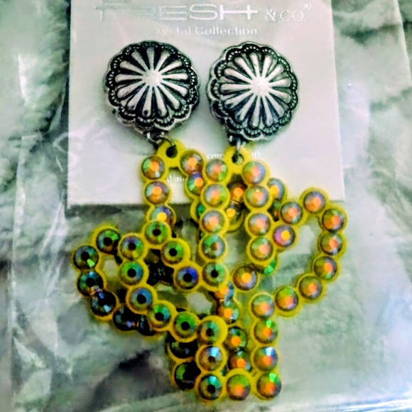 Cactus Shaped Rhinestone Earrings - Picture 3 of 3